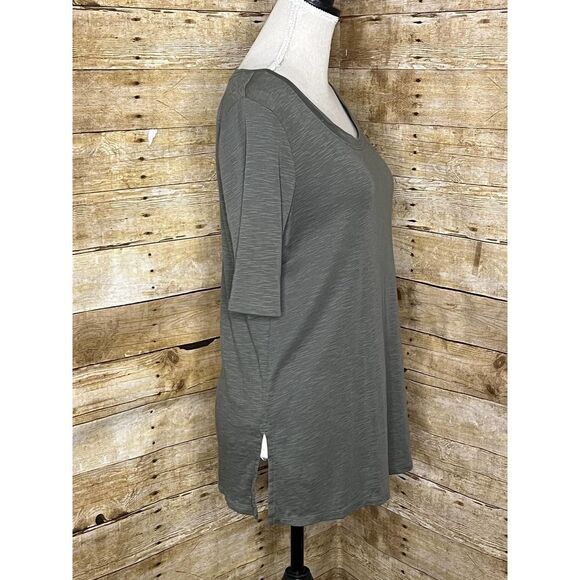 J.JILL PIMA COTTON SCOOP NECK ELBOW SLEEVE TEE CASUAL SOFT COMFORTABLE SZ. SMALL - Picture 3 of 5